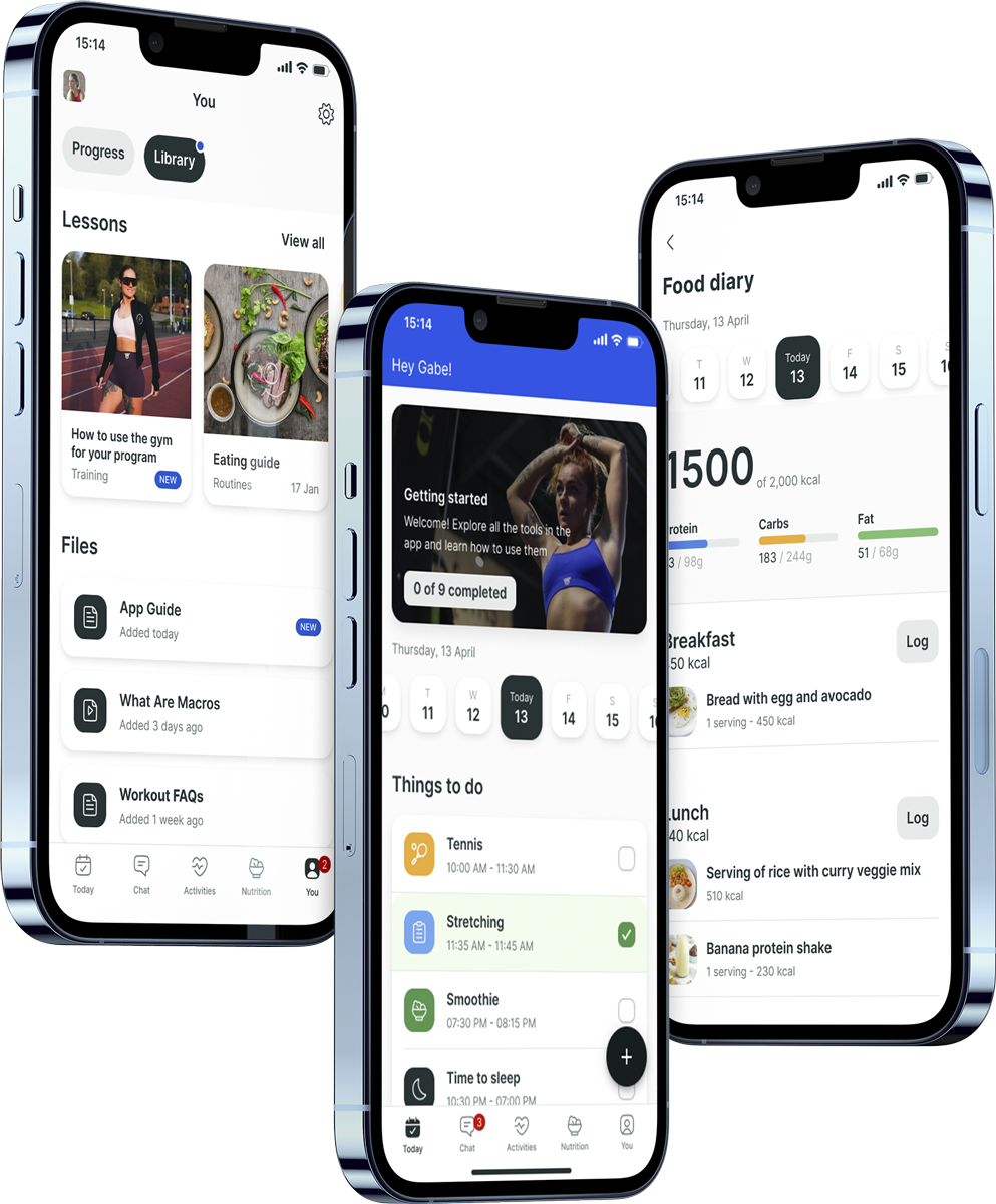 A mockup of the coaching app showcasing the features.